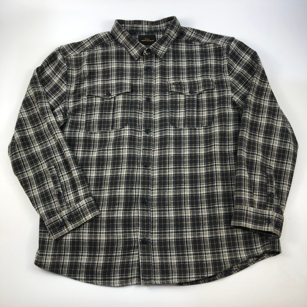RVCA Andrew Reynolds Flannel Shirt Jacket Mens XXL Black White Plaid Button Down